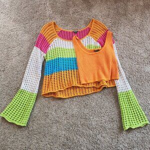 Wild Fable Mix and Match Colorful Blouse and Cropped Tank Set